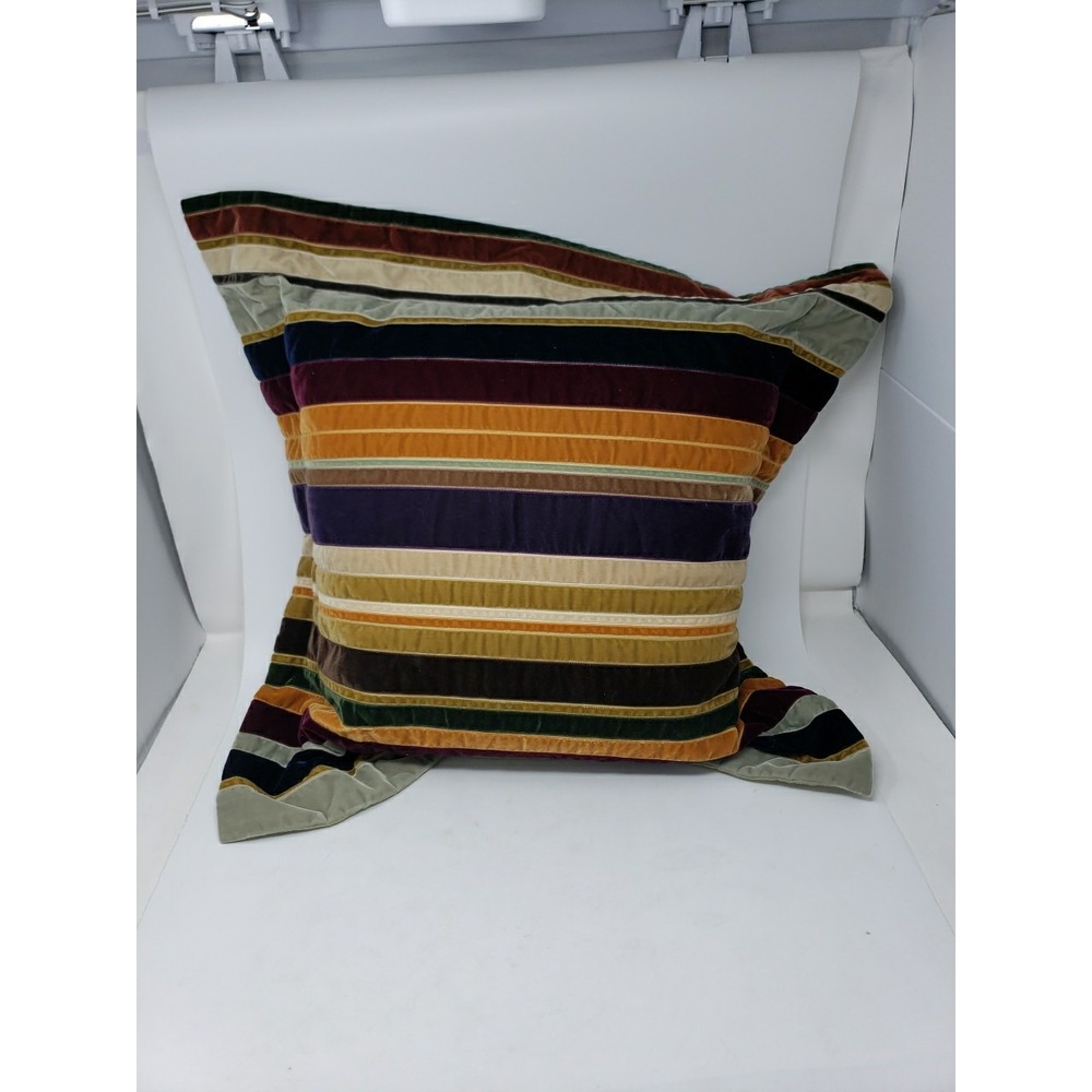 Dransfield & Ross NY 100% Silk Velvet Decorative 19” Throw Pillow Gold Green Red
